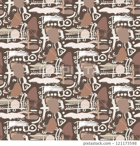 Abstract whimsical seamless pattern with hand drawn shapes 121173598