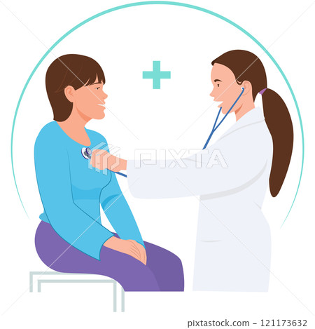 Doctor examining a patient, doctor and patient discussing Doctor examining a patient, doctor and patient discussing 121173632