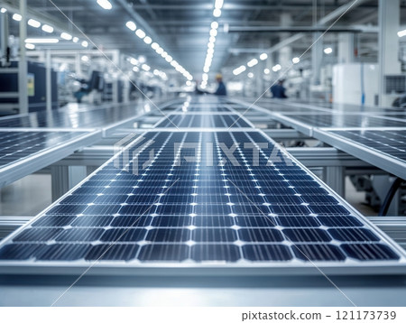Solar panel manufacturing process in modern factory 121173739