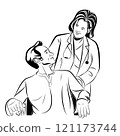 Woman doctor talking with patient on wheelchair. 121173744