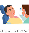 woman is treating her teeth at the dentist, Patient dental examination, doctor mask gloves checkup teeth 121173746