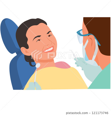 woman is treating her teeth at the dentist, Patient dental examination, doctor mask gloves checkup teeth woman is treating her teeth at the dentist, Patient dental examination, doctor mask gloves checkup teeth 121173746