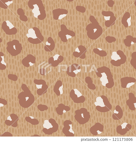 Leopard monochrome seamless pattern. Animal print endless background. Cheetah or panther skin texture repeat cover. Abstract jungle camouflage continuous ornament. Vector hand drawn illustration. Leopard monochrome seamless pattern. Animal print endless background. Cheetah or panther skin texture repeat cover. Abstract jungle camouflage continuous ornament. Vector hand drawn illustration. 121173806