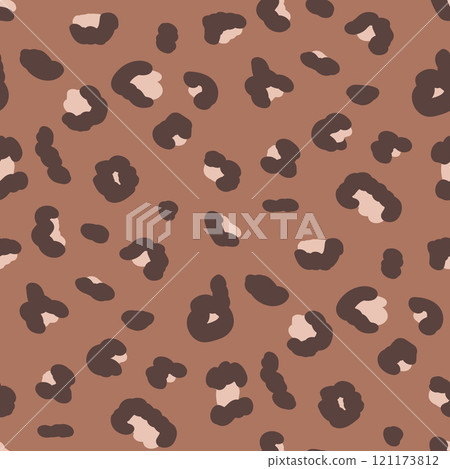 Cheetah monochrome seamless pattern. Animal print stylized mocha mouse endless background. Leopard or panther skin texture repeat cover. Abstract jaguar fur continuous ornament. Vector illustration. 121173812