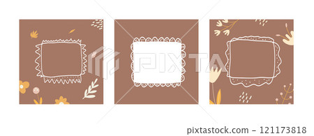 Brown nude collage background with frame for text. Mocha mousse palette Abstract textured template. Monochrome backdrop. Scrapbook modern nude colors cover with copy space. Vector illustration 121173818