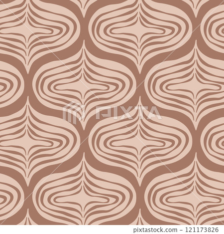 Brown monochrome ogee seamless pattern. Damask geometric print mocha mouse endless background. Abstract chocolate repeat cover. Minimal modern nude continuous ornament. Vector hand drawn illustration. Brown monochrome ogee seamless pattern. Damask geometric print mocha mouse endless background. Abstract chocolate repeat cover. Minimal modern nude continuous ornament. Vector hand drawn illustration. 121173826