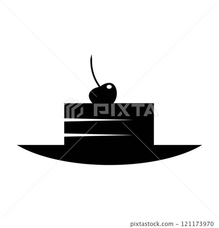 Cake slice icon in flat. Cherry cheesecake symbol Cake slice icon in flat. Cherry cheesecake symbol 121173970