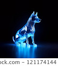 A dog sculpture that glows blue and is as clear as glass 121174144