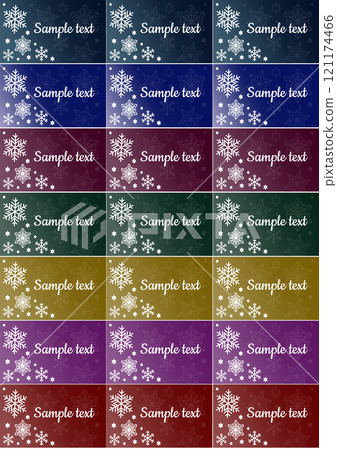 Collection of 21 colorful Christmas gift tags labels on A4 page with white various snowflakes and stars. Set of printable color gradient editable holiday stickers with copy space. Vector EPS10 121174466