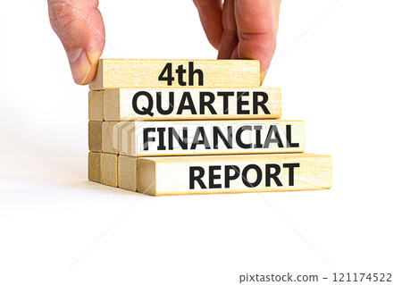 4th quarter financial report symbol. Concept words 4th quarter financial report on beautiful wooden blocks. Beautiful white background. Business 4th quarter financial report concept. Copy space. 4th quarter financial report symbol. Concept words 4th quarter financial report on beautiful wooden blocks. Beautiful white background. Business 4th quarter financial report concept. Copy space. 121174522