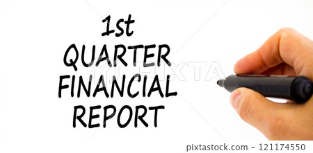 1st quarter financial report symbol. Concept words 1st quarter financial report on beautiful white paper. Beautiful white background. Business 1st quarter financial report concept. Copy space. 121174550