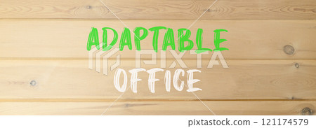 Adaptable office symbol. Concept words Adaptable office on beautiful wooden wall. Beautiful wooden wall background. Business Adaptable office concept. Copy space. Adaptable office symbol. Concept words Adaptable office on beautiful wooden wall. Beautiful wooden wall background. Business Adaptable office concept. Copy space. 121174579