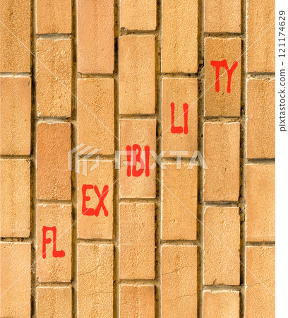 Flexibility symbol. Concept word Flexibility on beautiful brown bricks. Beautiful brown brick wall background. Business flexibility concept. Copy space. 121174629