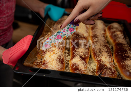 Indulge in the irresistible flavors of Delicious Baked Enchiladas with Cheese and Spices 121174786