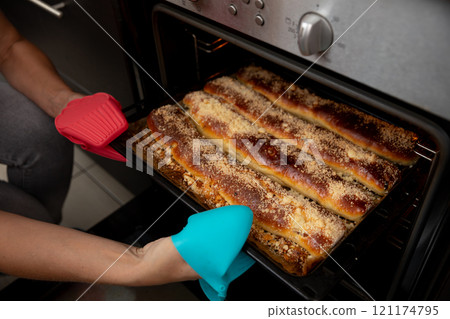Deliciously Freshly Baked Artisan Loaves Are Currently Being Baked in the Oven Right Now 121174795