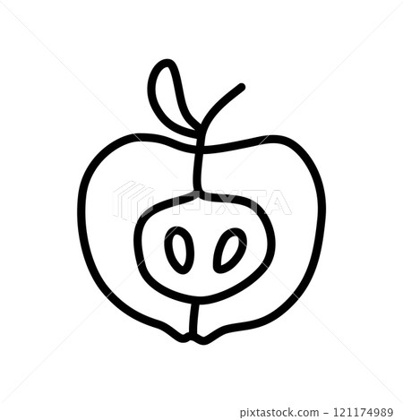 Apple doodle icon or logo, hand drawn with thin line 121174989