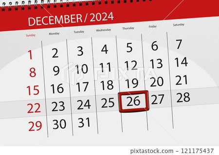 Calendar 2024, deadline, day, month, page, organizer, date, December, thursday, number 26 Calendar 2024, deadline, day, month, page, organizer, date, December, thursday, number 26 121175437