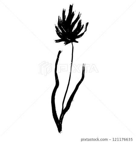 Hand Drawn Brush Flower and Leaves Silhouette. Vector Illustration. Hand Drawn Brush Flower and Leaves Silhouette. Vector Illustration. 121176635