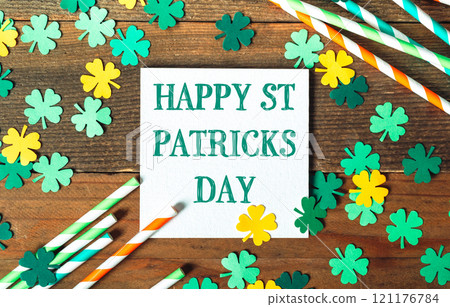 Happy St. Patrick's Day sign is on a table Happy St. Patrick's Day sign is on a table 121176784