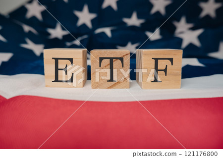 Wooden block with the letters ETF on it Wooden block with the letters ETF on it 121176800