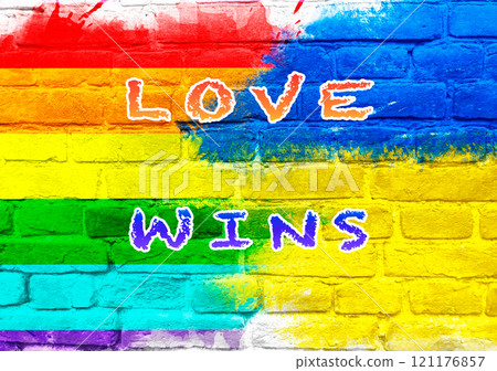 Colorful wall with the words love wins written on it Colorful wall with the words love wins written on it 121176857
