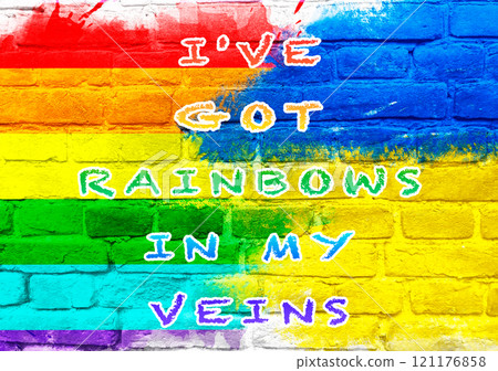 Colorful wall with rainbow colors 121176858