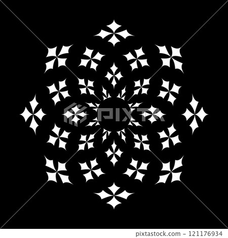 Radial Decorative White Pattern on Black Background. Radial Decorative White Pattern on Black Background. 121176934