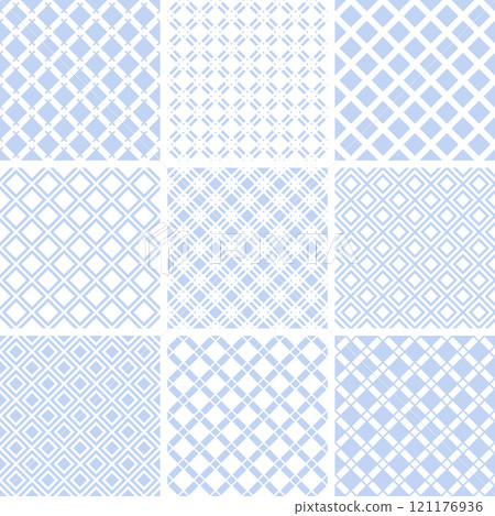 Seamless Geometric Checked Light Blue Patterns Set. 121176936