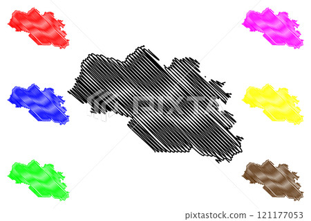 Nainital district (Uttarakhand or Uttaranchal State, Republic of India) map vector illustration, scribble sketch Nainital map Nainital district (Uttarakhand or Uttaranchal State, Republic of India) map vector illustration, scribble sketch Nainital map 121177053