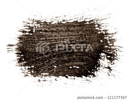 Brush stroke of black watercolor paint on isolated background 121177367
