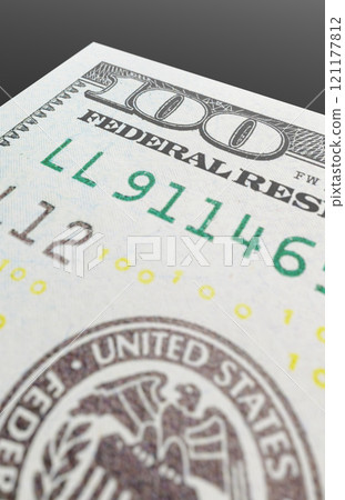 One Hundred Dollar Bills Close-up Abstract. 121177812