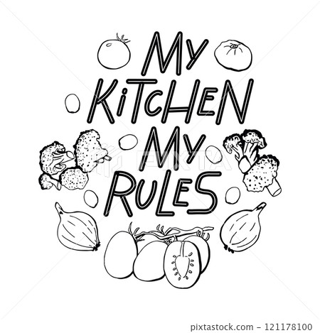 Kitchen Quote with Hand Drawing Foods Illustrations Vector Kitchen Quote with Hand Drawing Foods Illustrations Vector 121178100