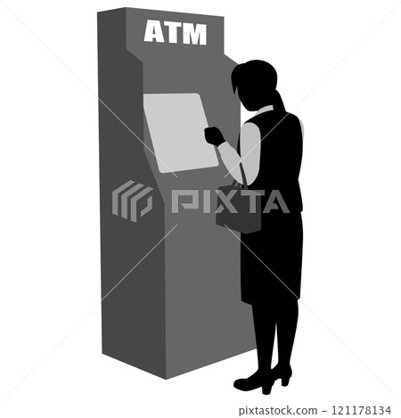 Female office worker using an ATM Female office worker using an ATM 121178134