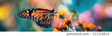 A butterfly is sitting on a flower 121178814