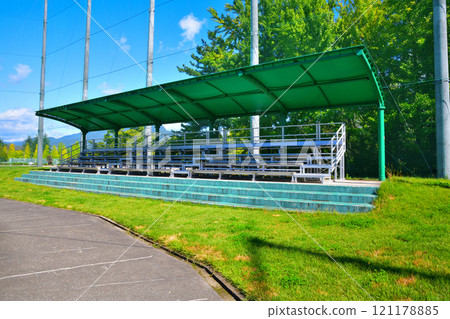 Spectator seats, behind the backstop, baseball field, Numata City Sports Park 121178885