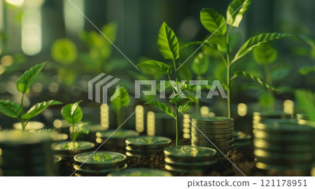 Seedlings Growing from Stacked Coins Seedlings Growing from Stacked Coins 121178951