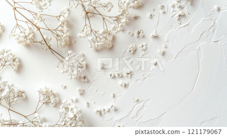 Delicate Baby's Breath Flowers on Textured White Surface 121179067