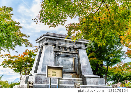 Iwate, Morioka Castle Ruins Park, Equestrian statue pedestal at the site of the main citadel Iwate, Morioka Castle Ruins Park, Equestrian statue pedestal at the site of the main citadel 121179164