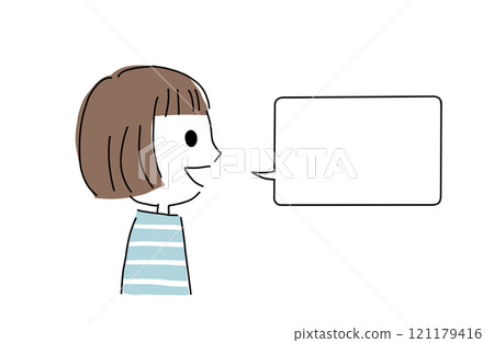 Smiling woman and speech bubble 121179416