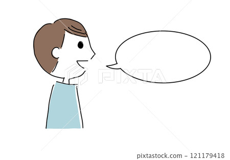 Smiling man and speech bubble Smiling man and speech bubble 121179418