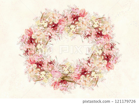 情人節甜豌豆和鬱金香花環 121179726
