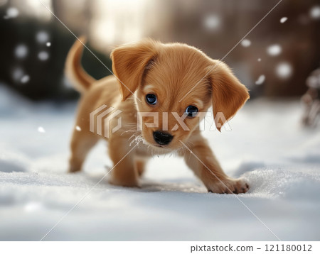 small puppy enjoing snow 121180012