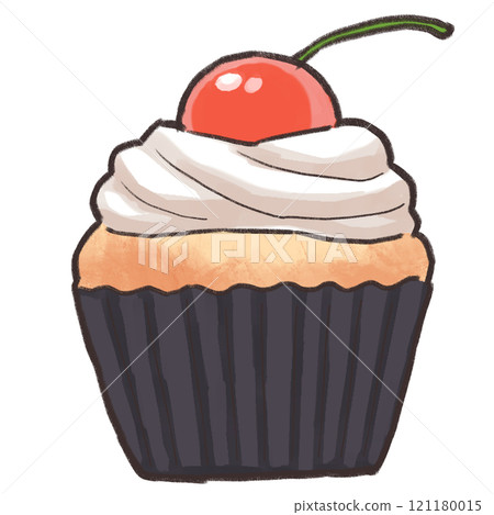 Illustration of a cupcake with cherries Illustration of a cupcake with cherries 121180015