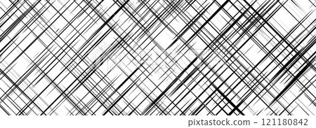 Black cross hatch seamless texture. Diagonal line repeating pattern surface. Rough sackcloth or burlap fabric background. Crosshatch linen canvas material overlay wallpaper. Vector textile backdrop 121180842