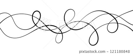 Thin squiggle lines. Wavy wiggle stripes pattern decoration. Curvy thread, string or yarn strikes for ornament, decor, separate, divider. Tangled squiggly linear doodle wave shapes. Vector Thin squiggle lines. Wavy wiggle stripes pattern decoration. Curvy thread, string or yarn strikes for ornament, decor, separate, divider. Tangled squiggly linear doodle wave shapes. Vector 121180848
