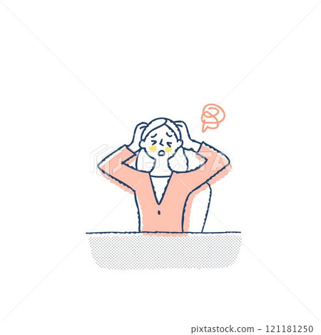 A businesswoman holding her head in trouble 121181250