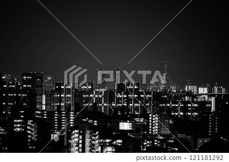 The buildings in downtown Kobe before dawn. Photographed from the observation deck of Okamoto Park on a hill. 121181292