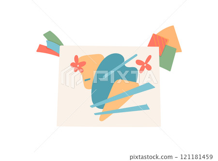 Engaging craft activity for children in a school workshop. Colorful decorations and cute characters inspire creativity and DIY projects. Concept of artistic expression, flat style, ideal for 121181459