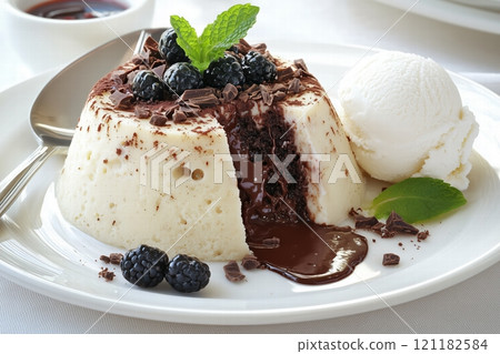 Delicious Chocolate Lava Cake with Ice Cream by Generative Ai 121182584