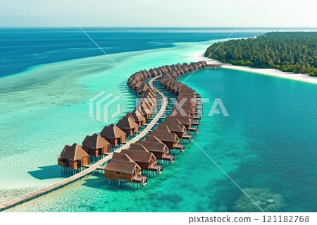 Tropical Overwater Villas with Crystal Lagoon by Generative Ai Tropical Overwater Villas with Crystal Lagoon by Generative Ai 121182768